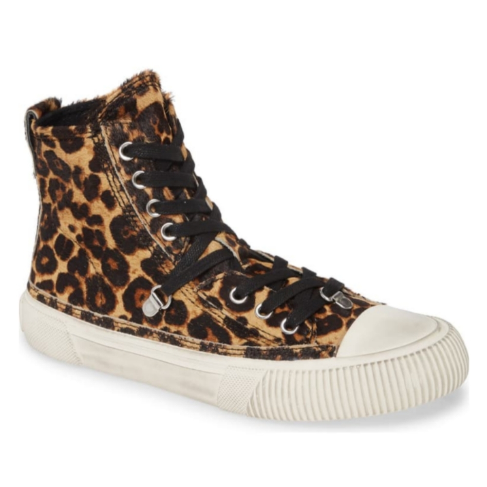 All Saints Elena Sneakers High Top Sneakers Leopard Calf Hair Women's Size 7